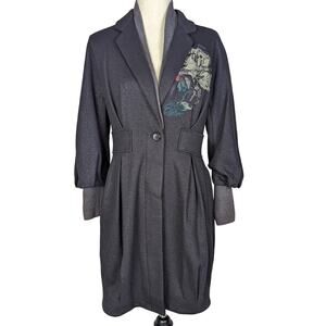 Kaylee Tankus Wool Metallic Coat Gray Embroidered Boho Romantic S